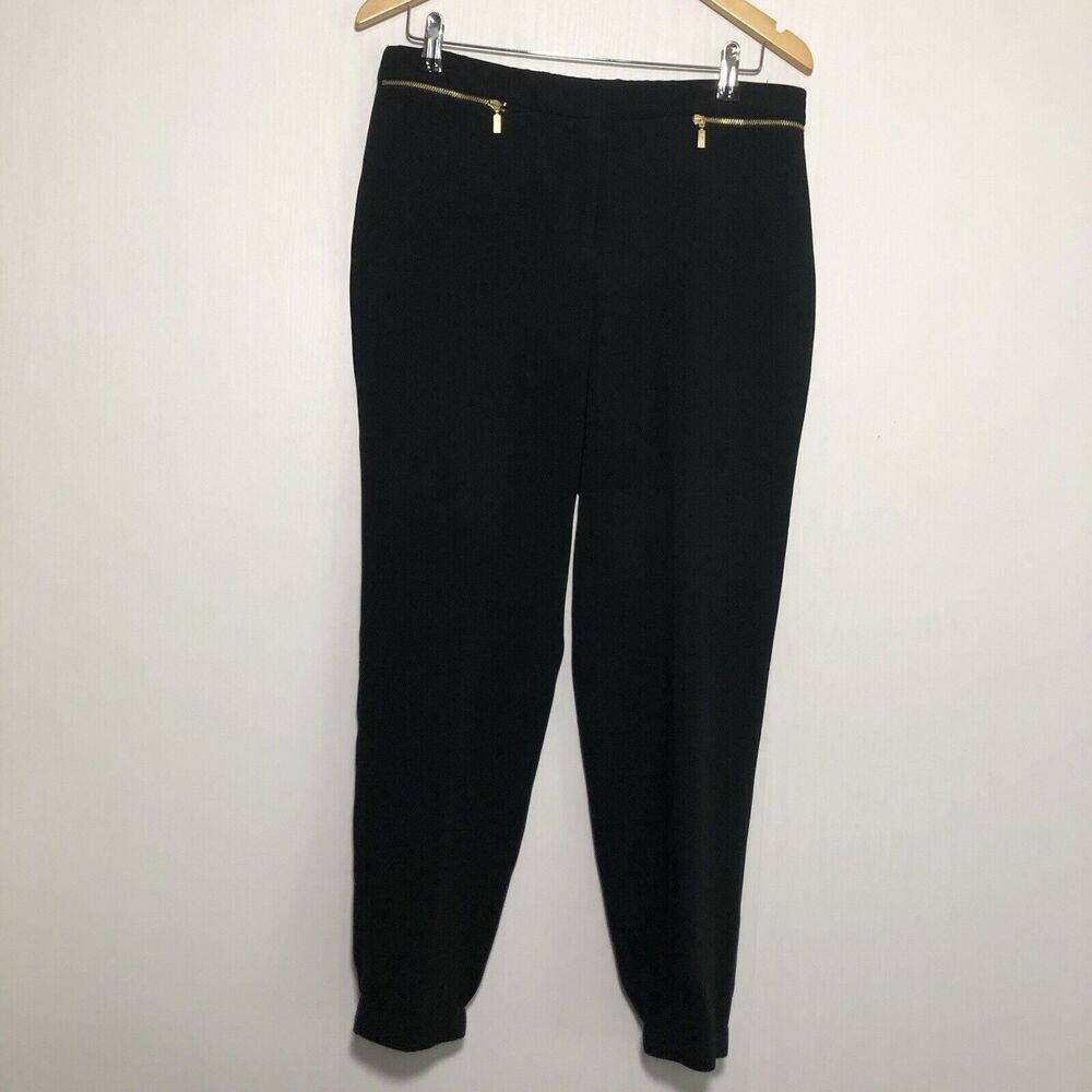 Chico's Pants Women Small 0.5 Black Label Dressy Jogger Gold Exposed Zipper